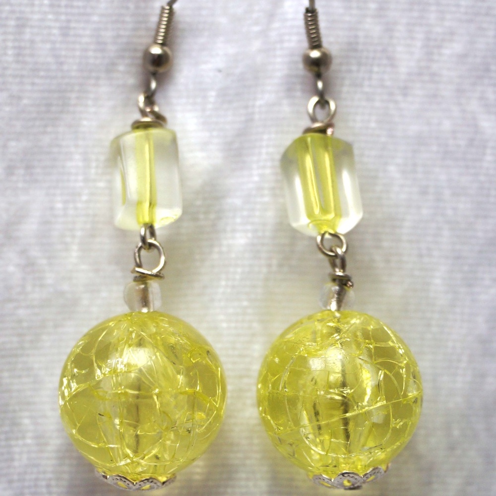 Yellow Crackle Earrings
